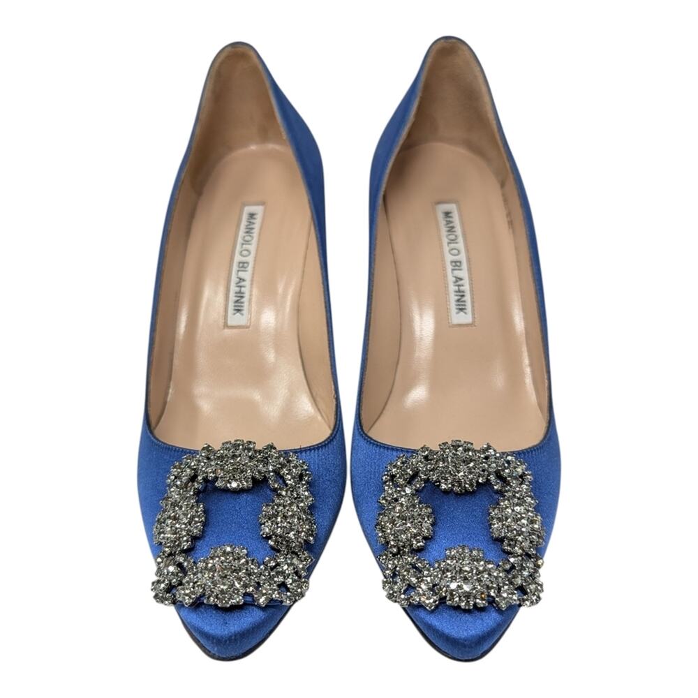 Manolo Blahnik Hangisi 70 Crystal Embellished Pump Heel Cobalt Blue Satin 36 - Picture 4 of 12